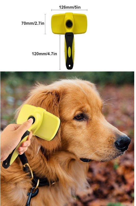 One-Click Self-Cleaning Slicker Brush - Automatic Retractable Pet Grooming Tool