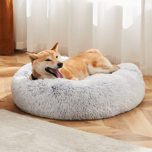 Round Fluffy Plush Pet Bed - Anti-Slip Faux Fur Nest for Cats & Dogs up to 25 lbs