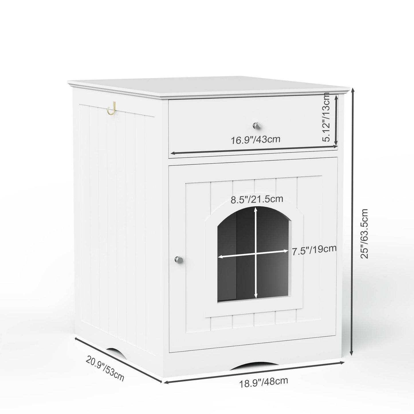 Hidden Cat Litter Box Enclosure – Solid Wood End Table with Storage Drawer | White