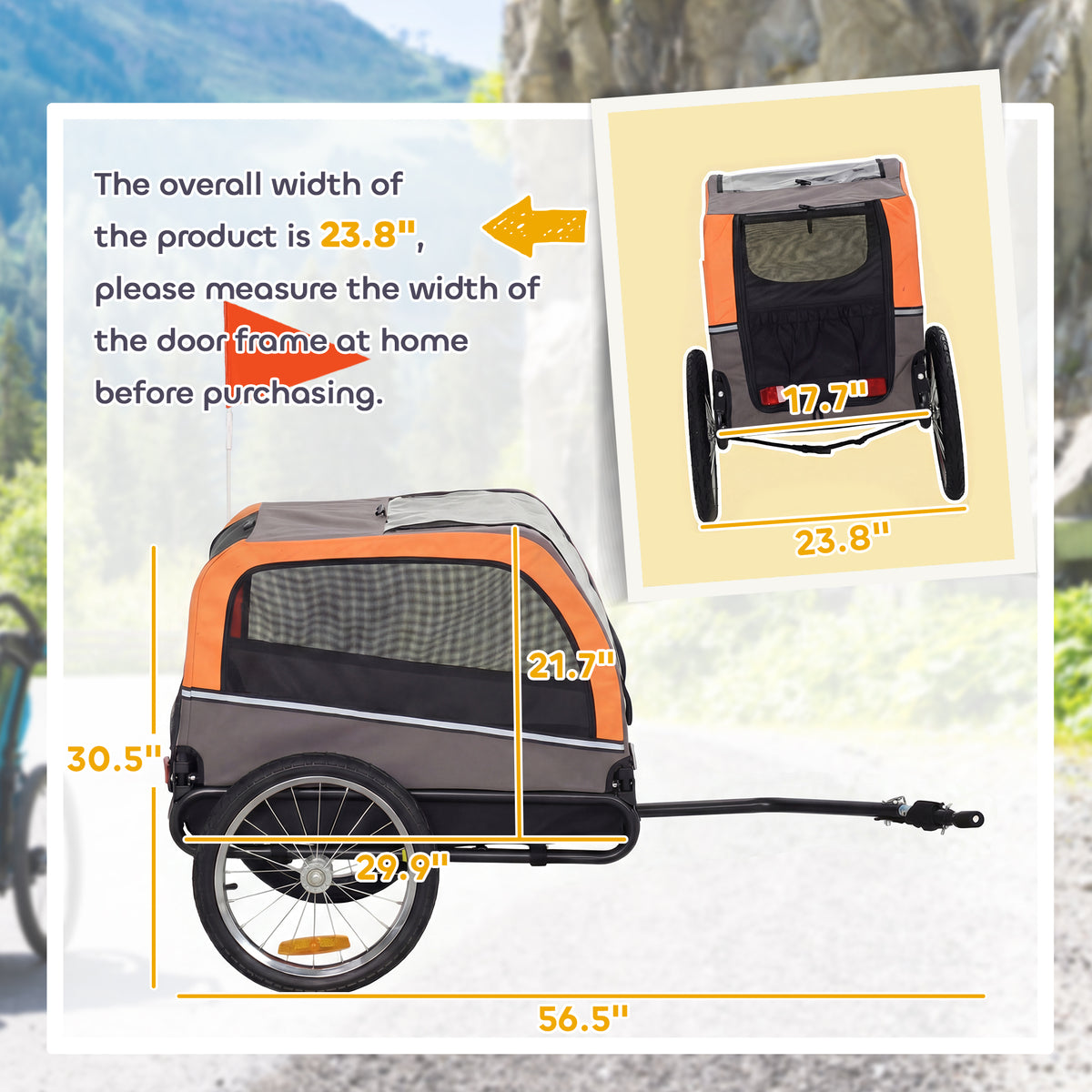 Dog Bike Trailer with 3 Entrances & Large Wheels | Foldable Pet Bicycle Carrier up to 44 lbs