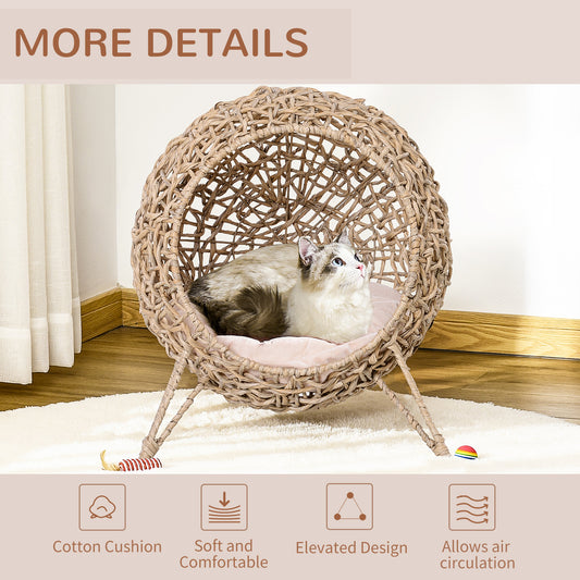 Handwoven Banana Leaf Cat Bed – Elevated Kitten House Condo with Cushion