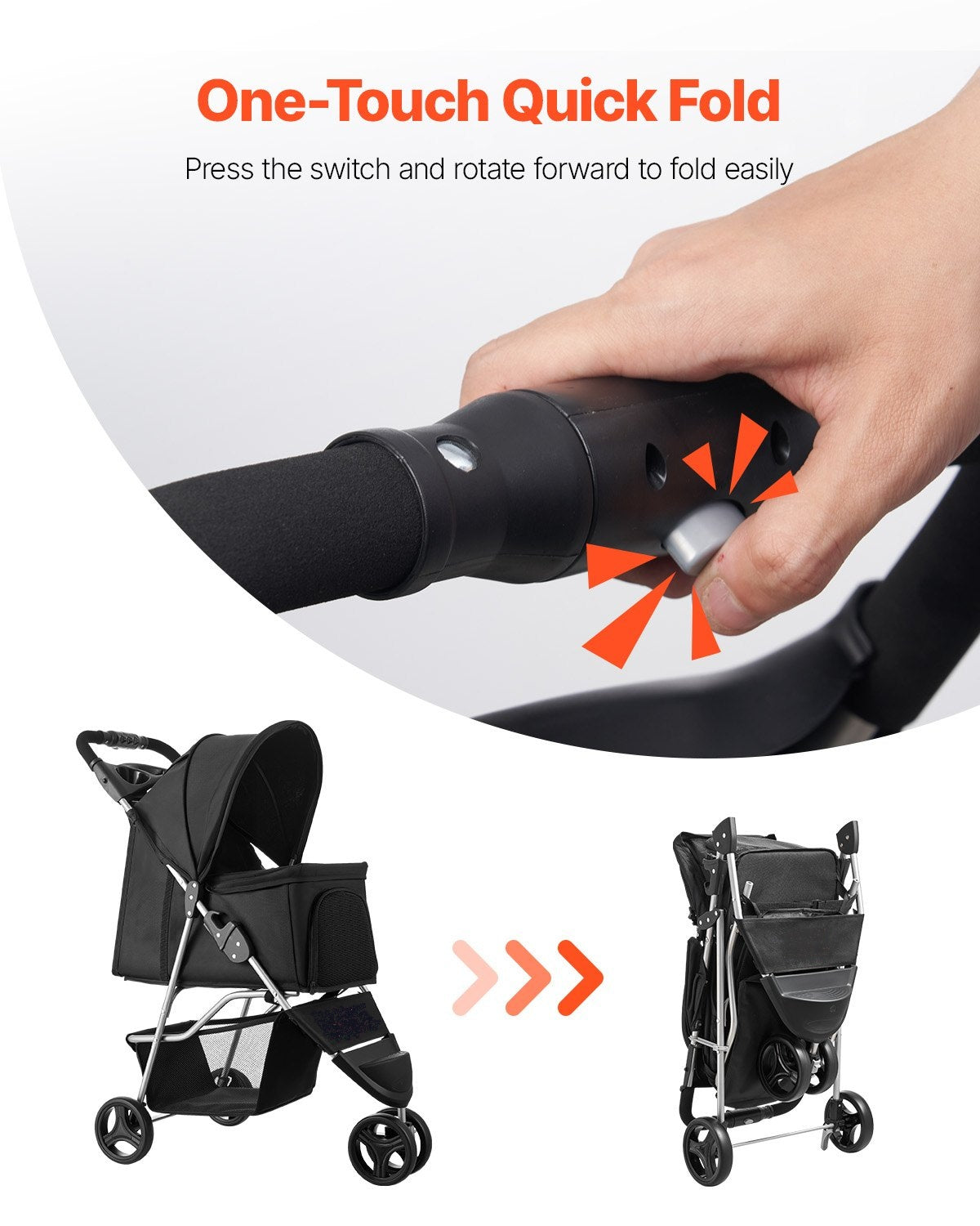 Foldable 3-Wheel Pet Stroller – Up to 35 lbs | Travel Dog & Cat Stroller
