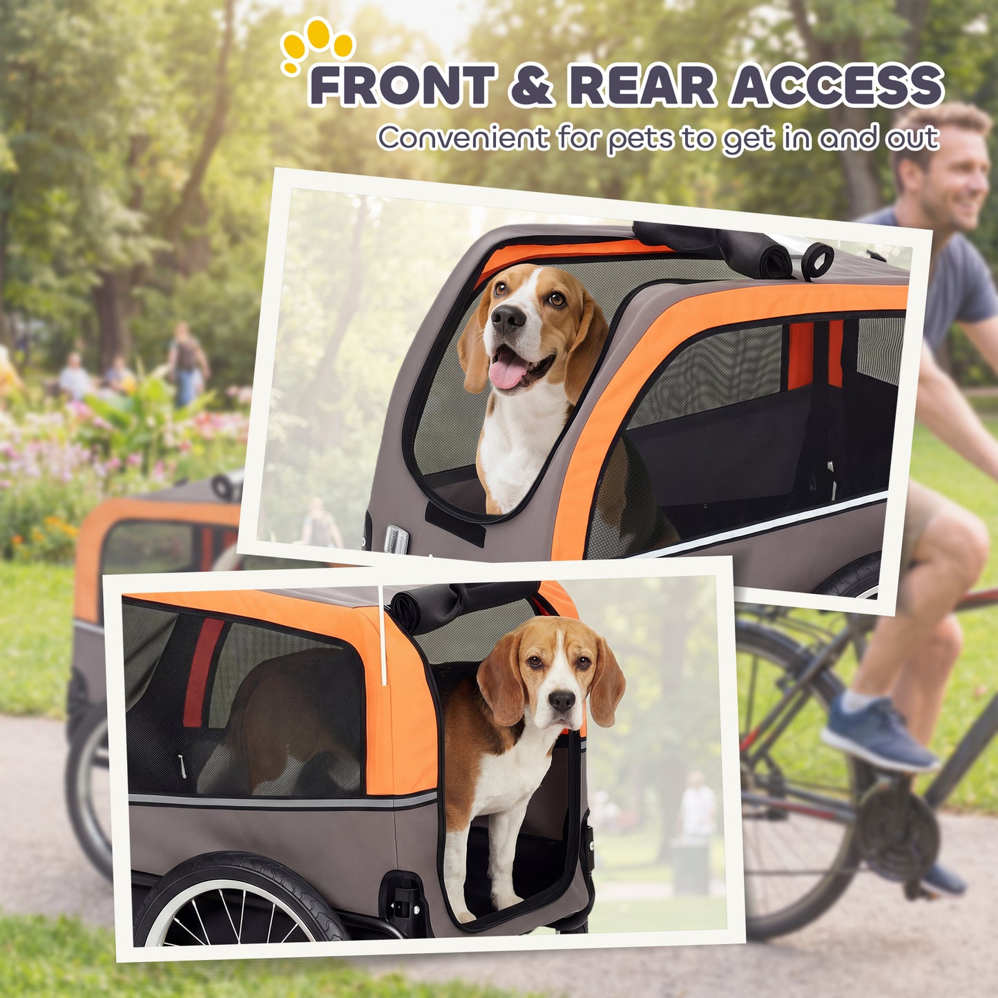 Dog Bike Trailer with 3 Entrances & Large Wheels | Foldable Pet Bicycle Carrier up to 44 lbs