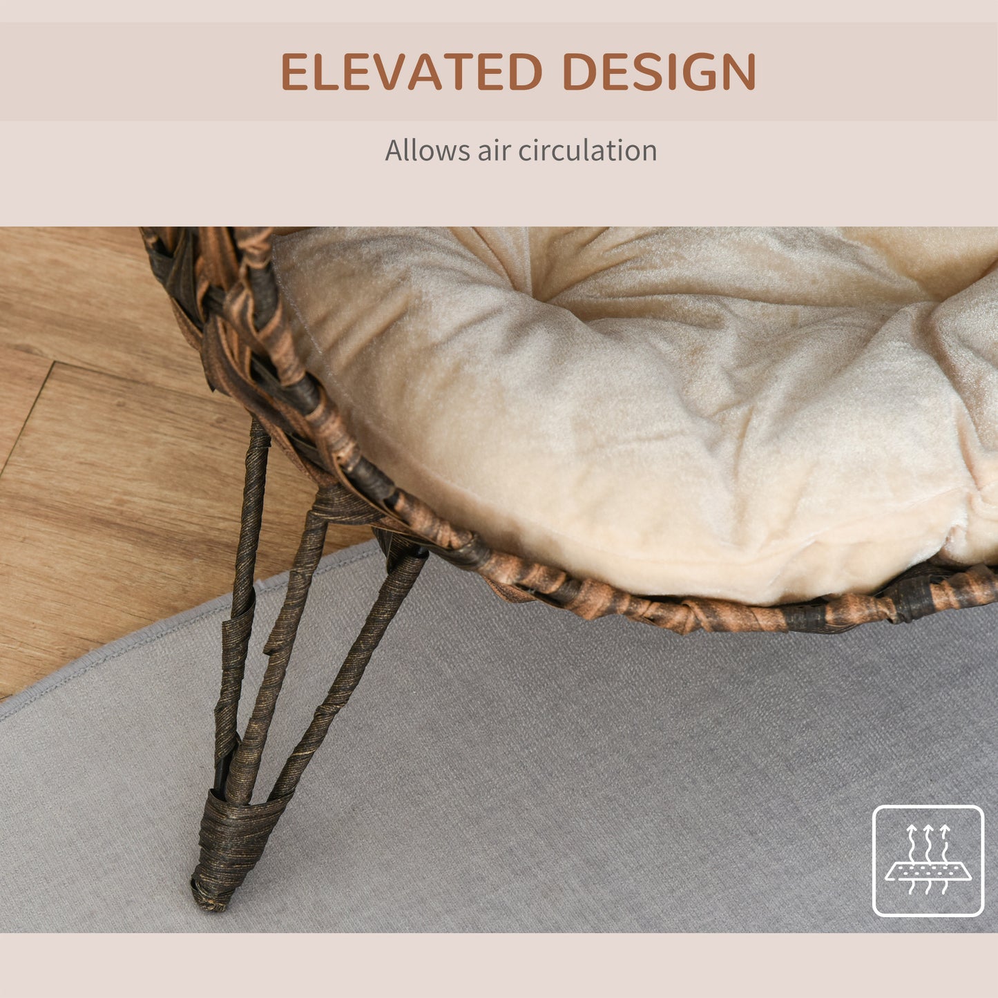 Handwoven Elevated Cat Bed – Egg Chair Wicker Basket House with Cushion