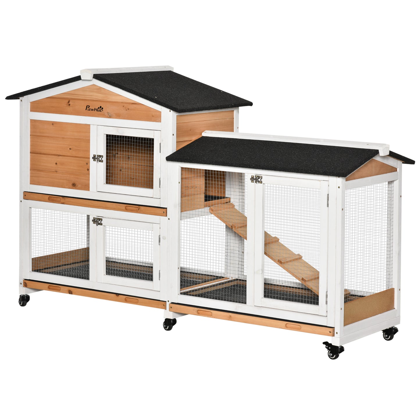 62" Deluxe Wooden Rabbit Resort - 2-Story Habitat with Extra-Long Run & 3 Easy-Clean Trays