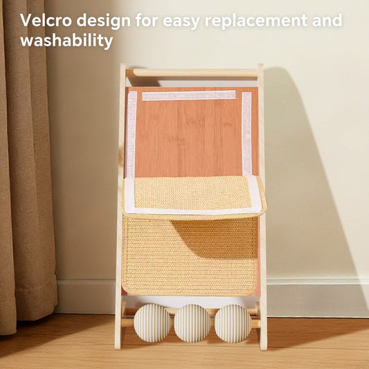 GianfiStore Vertical Sisal Cat Scratcher 3-in-1 – wooden frame with teaser ball front view
