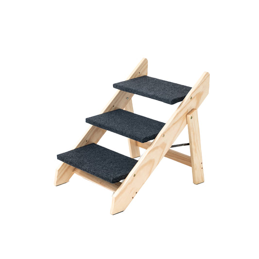 GianfiStore™ Folding Wooden Dog Stairs — 3-Step Pet Ramp for Beds & Cars | Supports 110 lbs