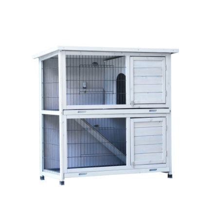 41" 2-Story Wooden Rabbit Hutch - Modern Farmhouse Gray | Double No-Leak Plastic Trays