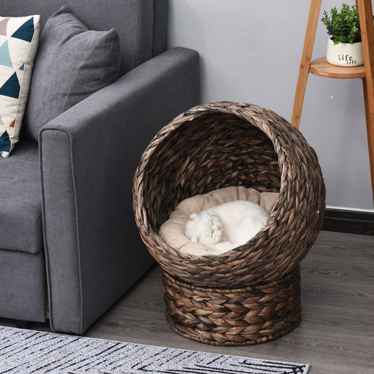 Handcrafted Elevated Rattan Cat Bed with Rotating Basket