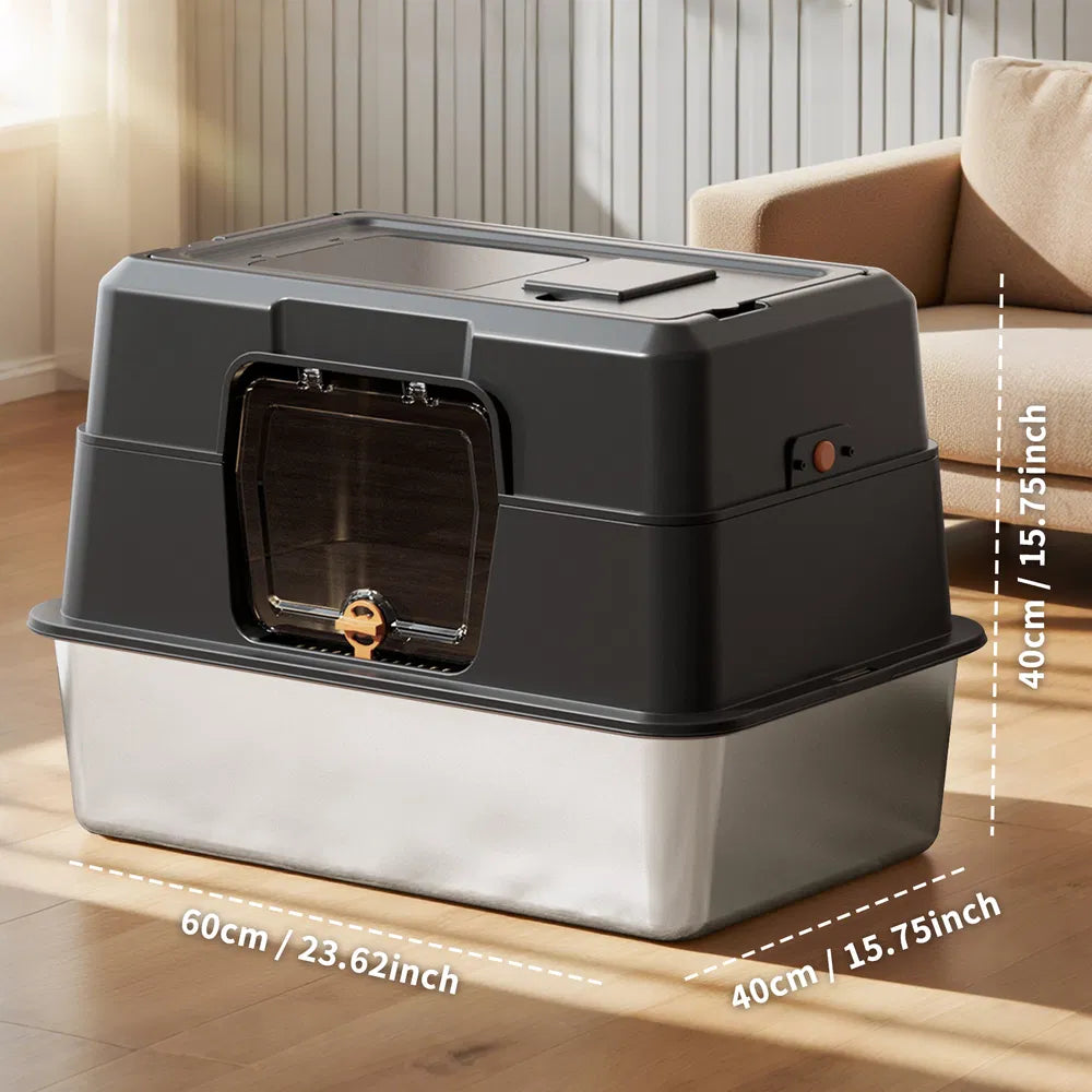 Enclosed cat litter box available in Black, Gray and White to match any home decor