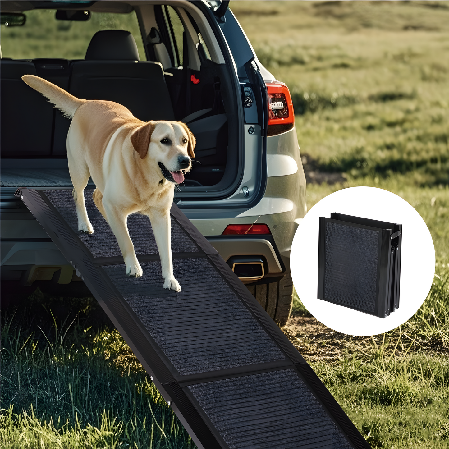 71 Inch Extra Long Quad-Fold Dog Ramp — Heavy Duty Aluminum | Supports 250 lbs for SUV & Truck