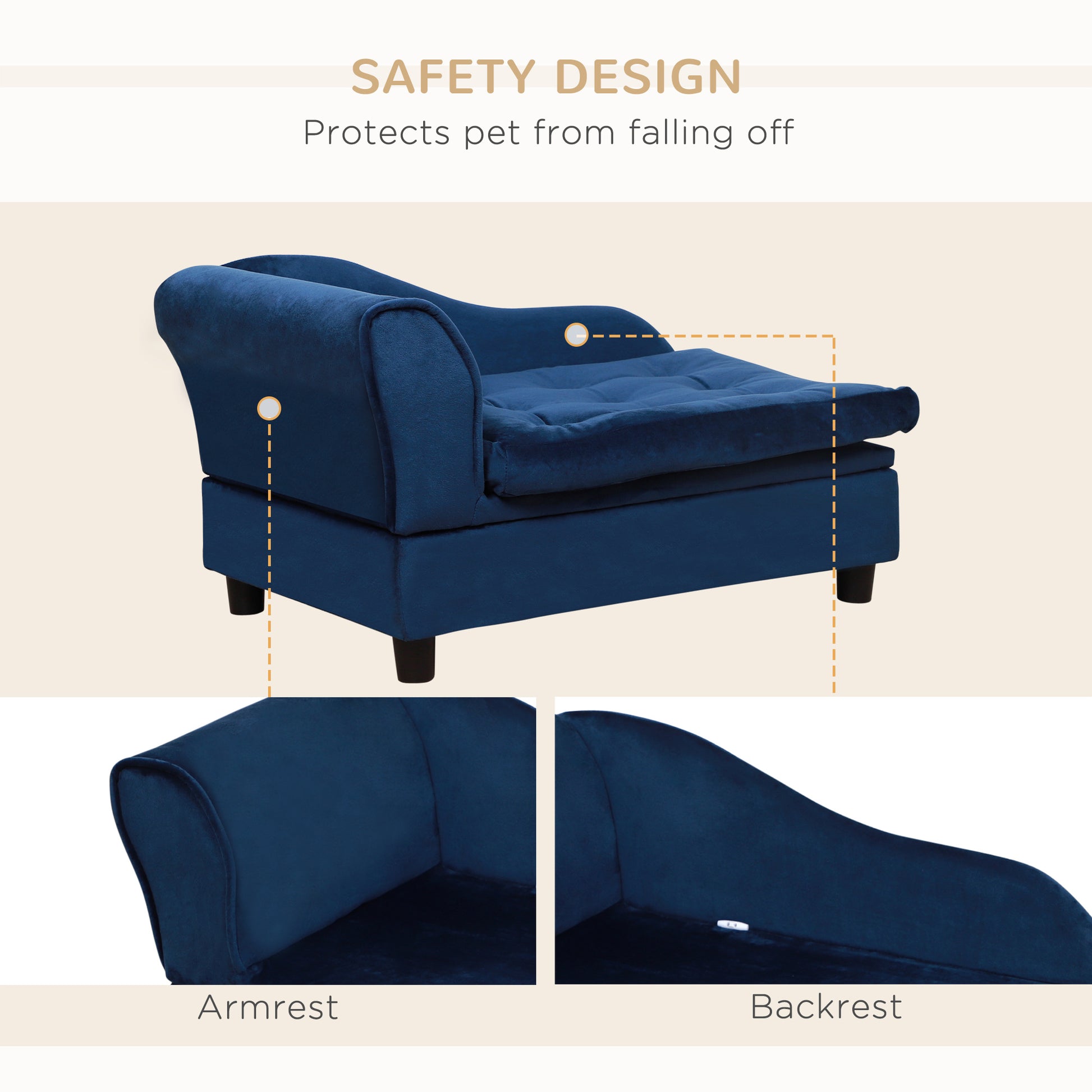 Luxury blue velvet pet sofa assembly view - simple setup