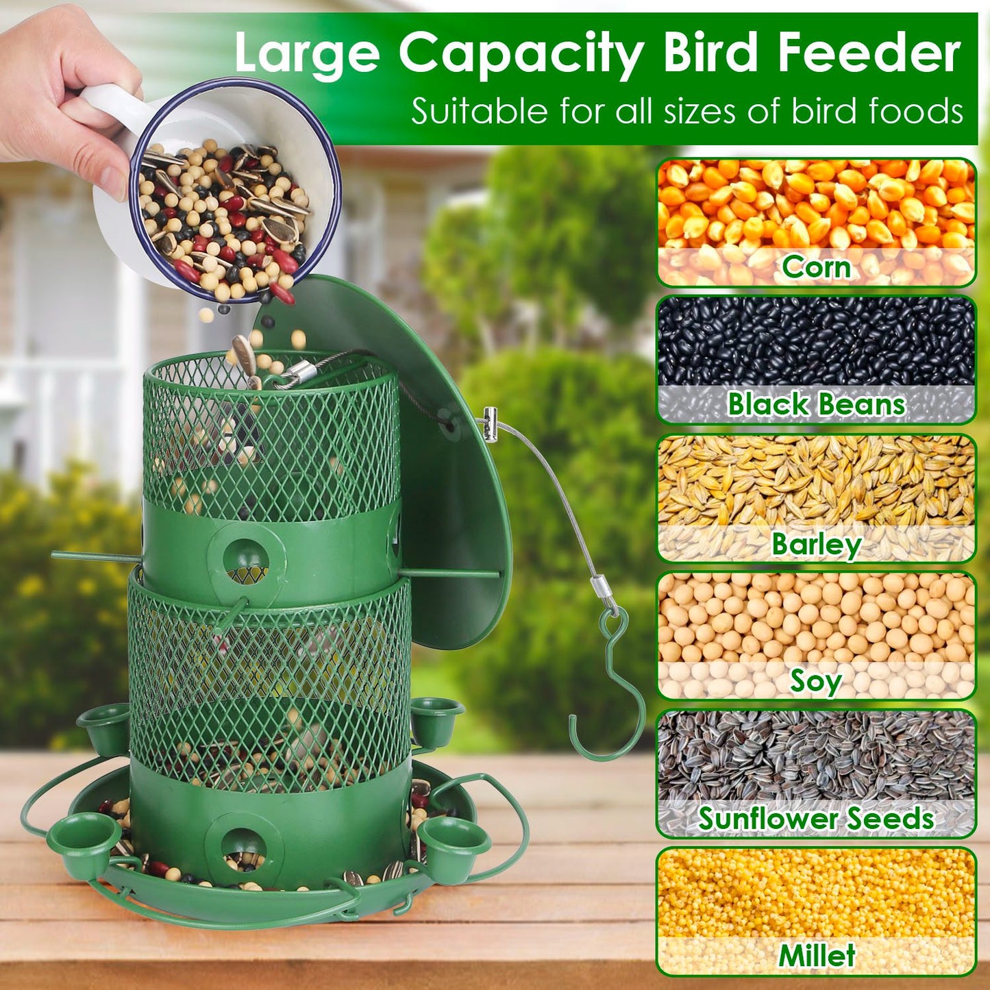 3-Tier Deluxe Wild Bird Station — Squirrel-Proof Rustproof Metal | 6 Perches & 4 Water Cups