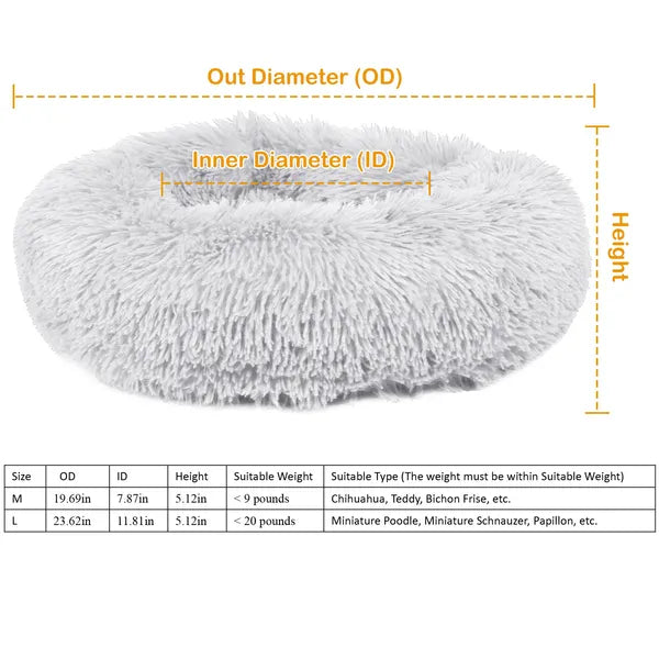 Calming Donut Dog Bed – Soft Plush Anti-Anxiety Pet Bed (Size L)