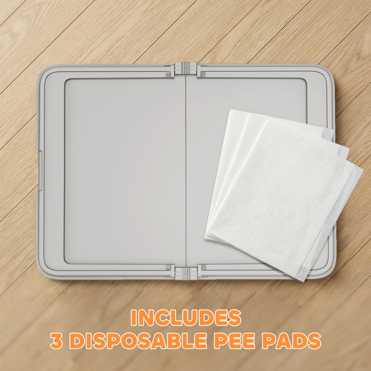 Pee pad holder with back wall folded at 90 degrees for male dogs