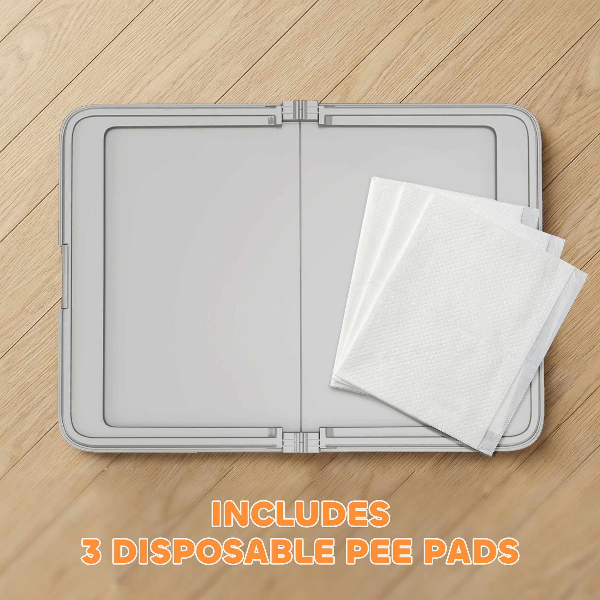 Pee pad holder with back wall folded at 90 degrees for male dogs