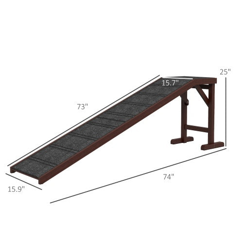 74" Extra-Long Wooden Dog Ramp with Landing Platform — Gentle Slope for High Beds & SUVs