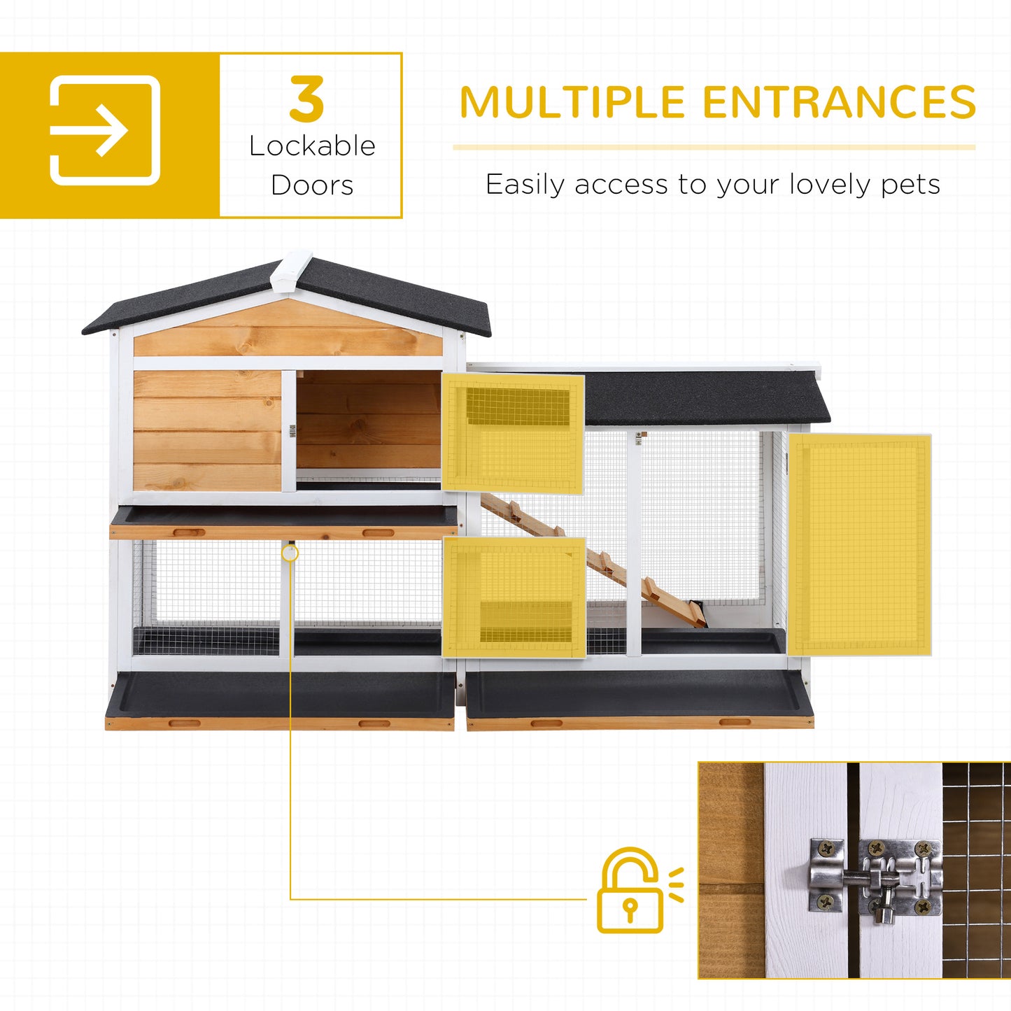 62" Deluxe Wooden Rabbit Resort - 2-Story Habitat with Extra-Long Run & 3 Easy-Clean Trays