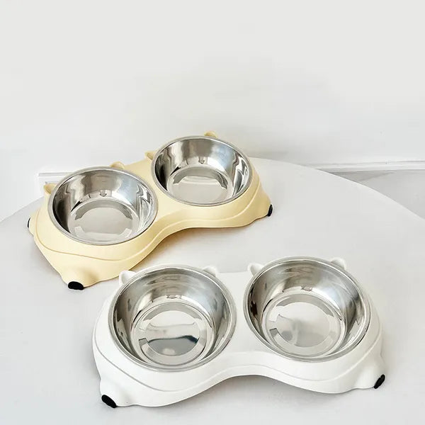 Top view dual pet bowls 600ml stainless steel inner bowls food and water separation