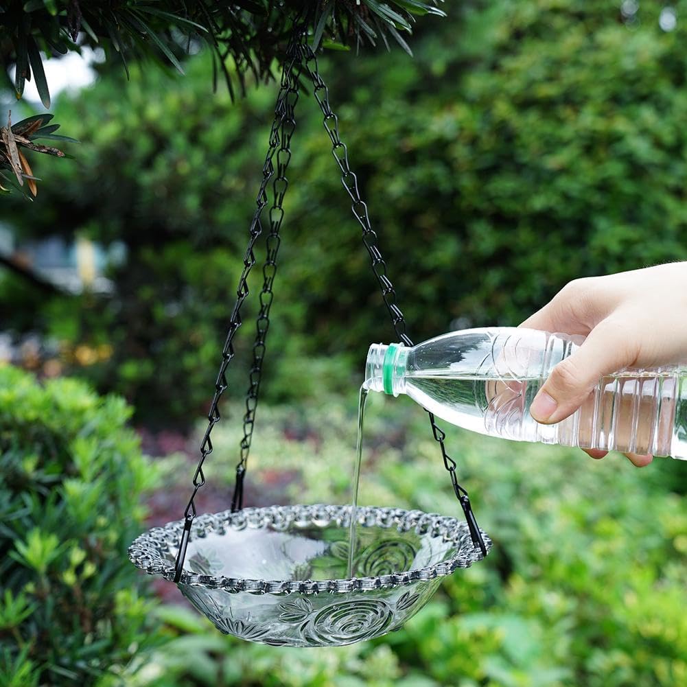 Hanging Bird Bath & Feeder for Outdoors – Decorative Plastic Bowl for Garden & Yard