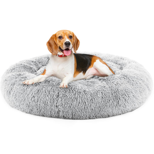Round Fluffy Plush Pet Bed - Anti-Slip Faux Fur Nest for Cats & Dogs up to 25 lbs