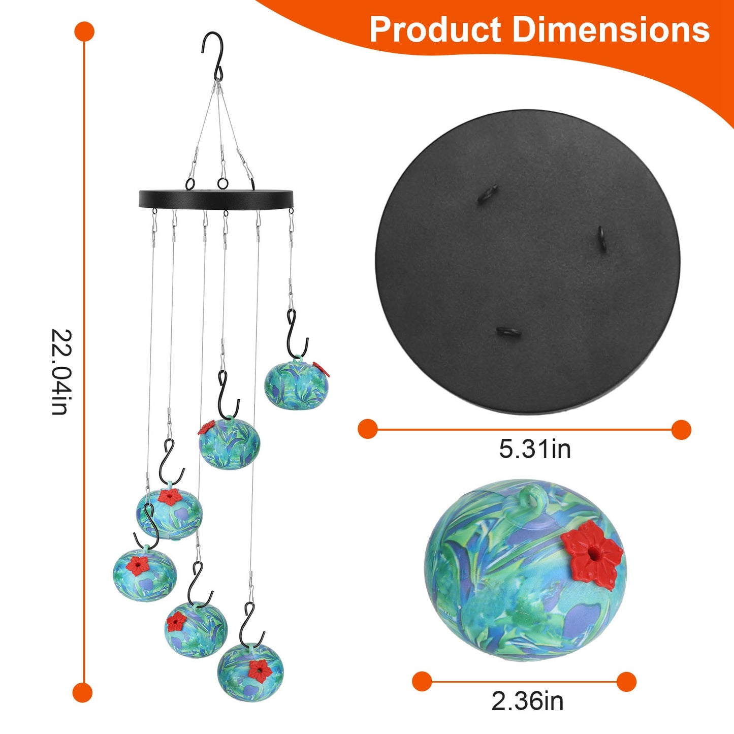 Outdoor hummingbird feeder decoration – blue wind chime feeder for patio and yard