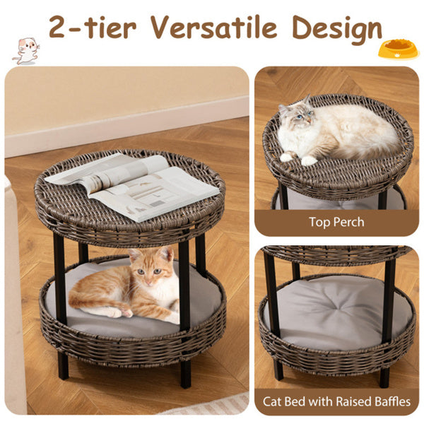 2-tier versatile design wicker cat house – sunning deck and cozy nest