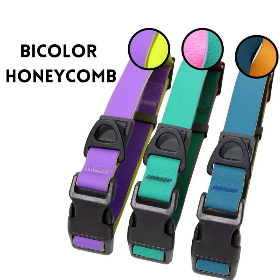 Dog leash set green purple color – honeycomb embossed dual-color design