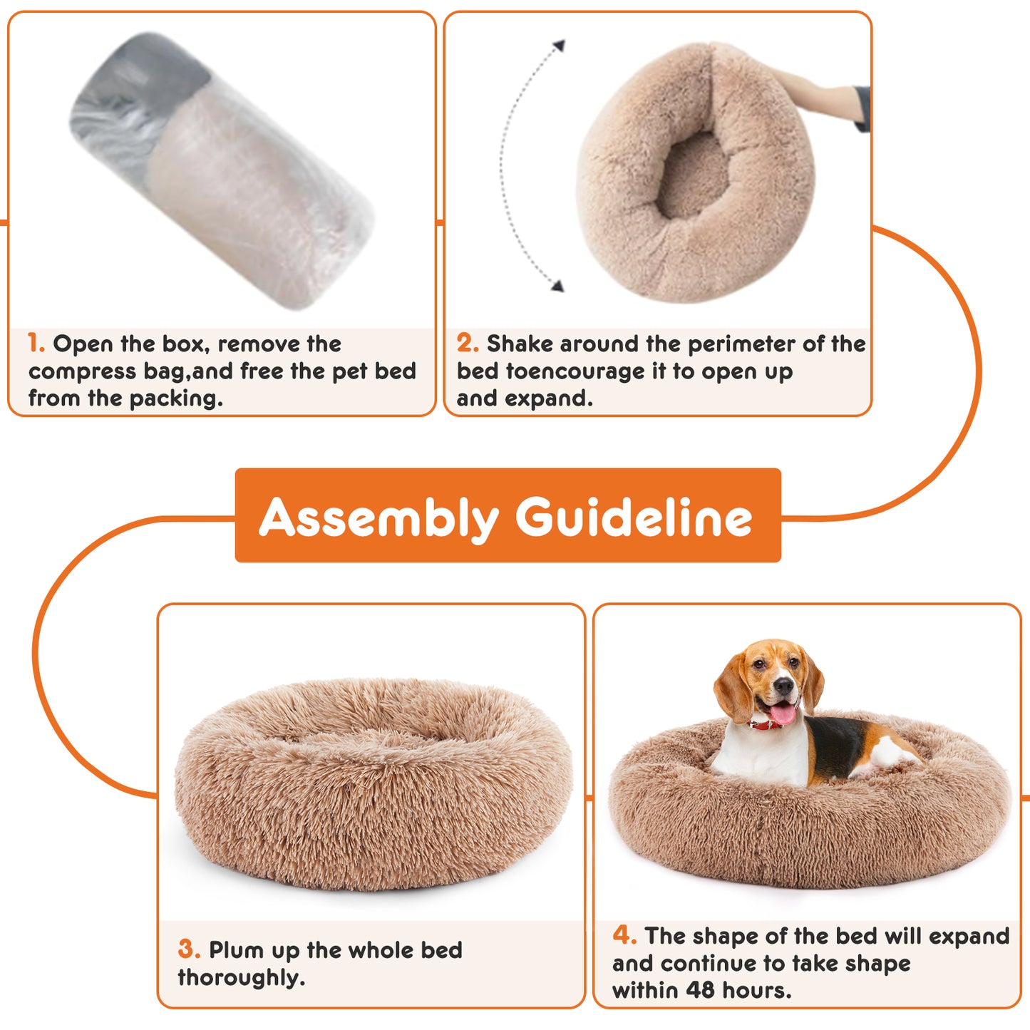 Round Fluffy Plush Pet Bed - Anti-Slip Faux Fur Nest for Cats & Dogs up to 25 lbs