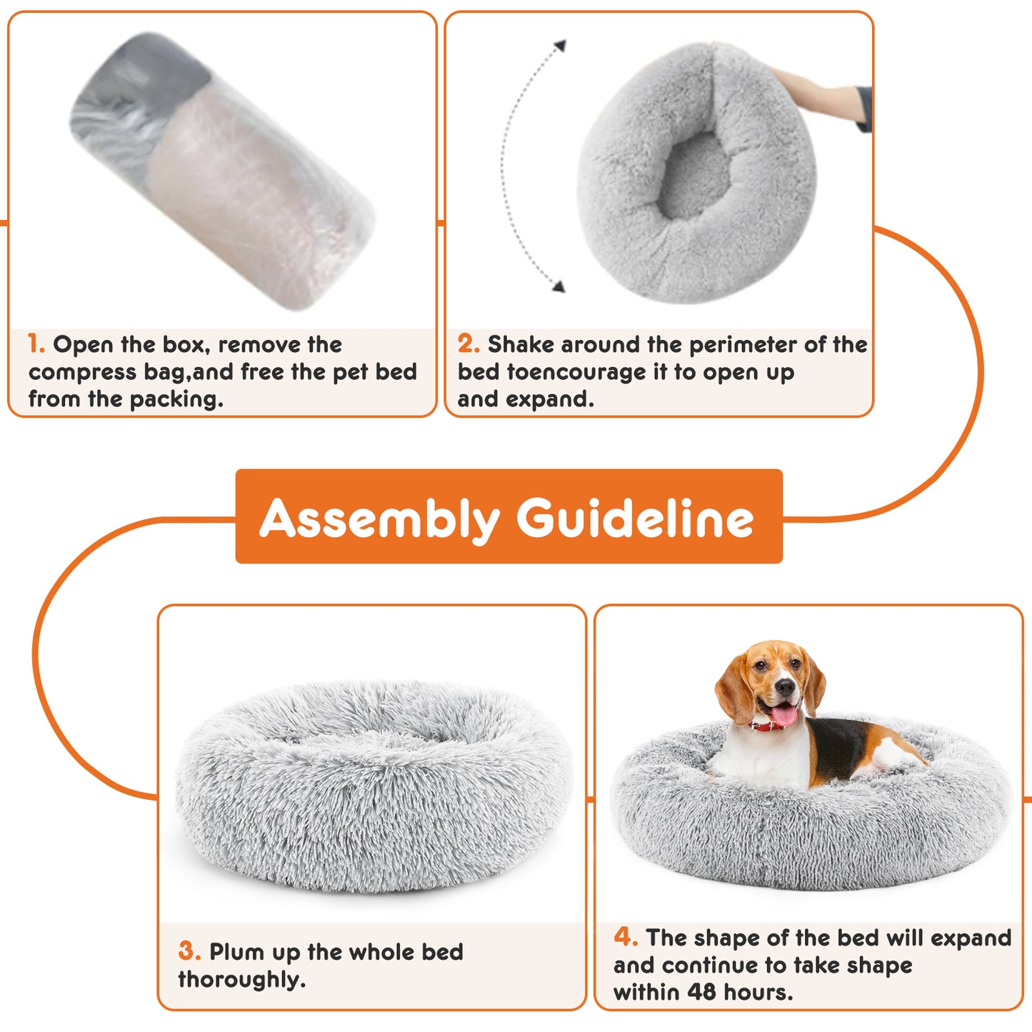 Round Fluffy Plush Pet Bed - Anti-Slip Faux Fur Nest for Cats & Dogs up to 25 lbs
