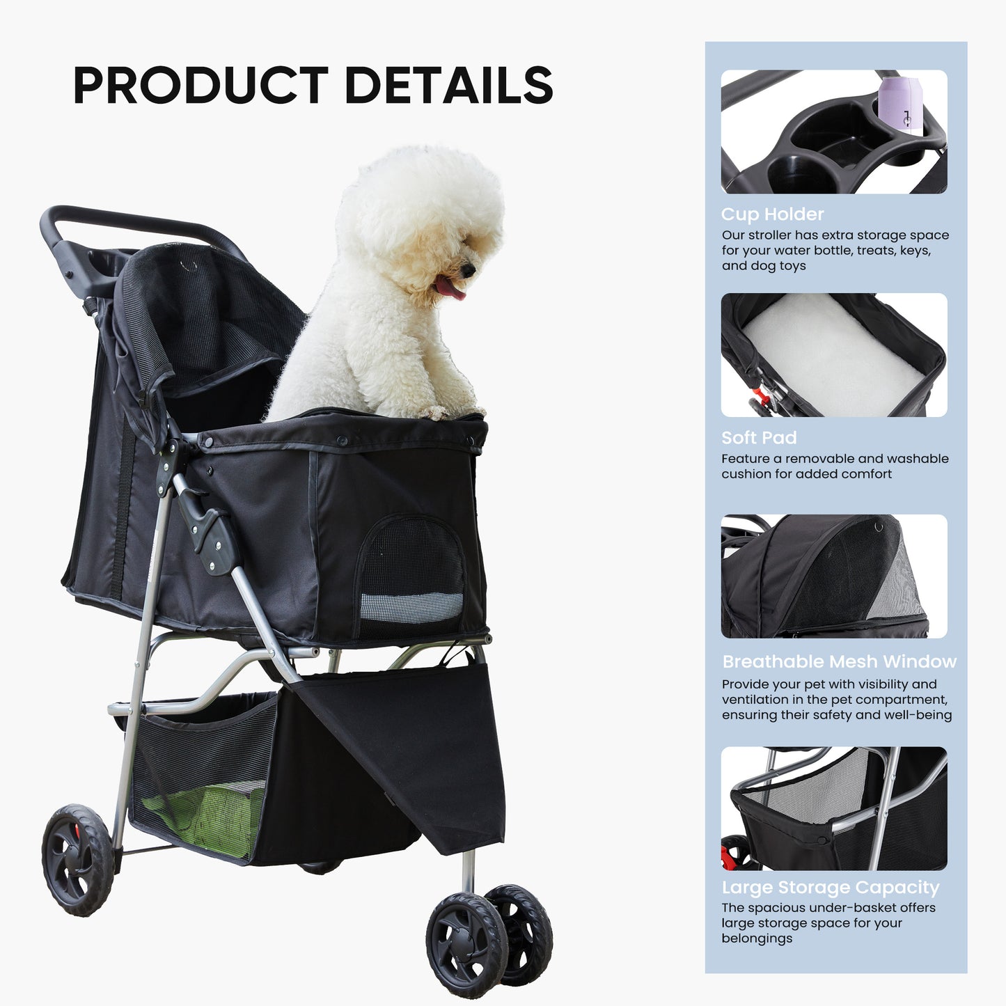 GianfiStore™ Foldable Pet Stroller | Cat & Dog Cart with Canopy