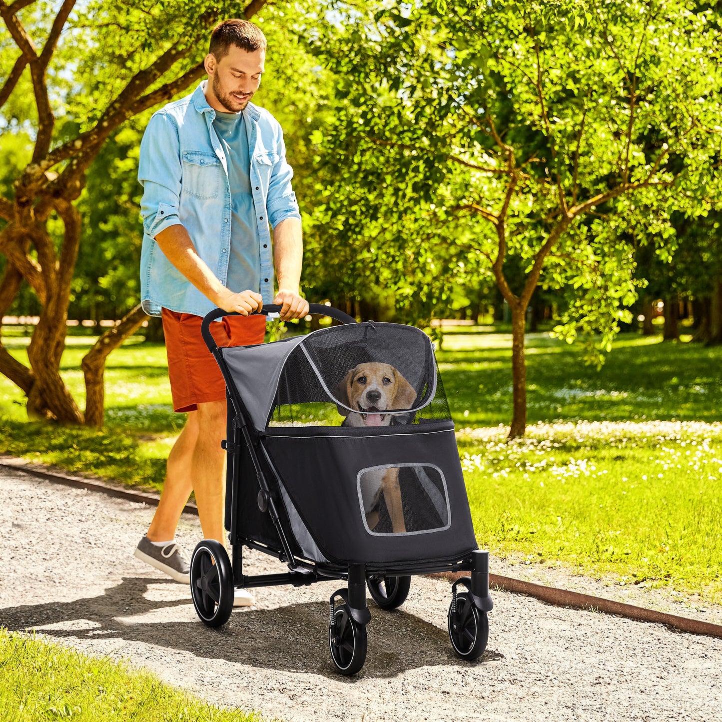 Dog Stroller for Large & Medium Dogs – Heavy-Duty Foldable Pet Stroller up to 66 lbs