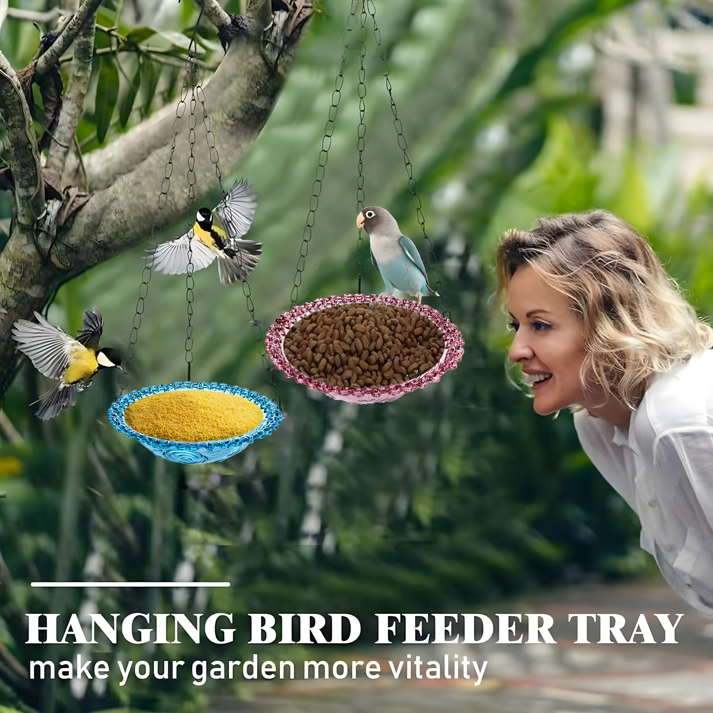 Hanging Bird Bath & Feeder for Outdoors – Decorative Plastic Bowl for Garden & Yard