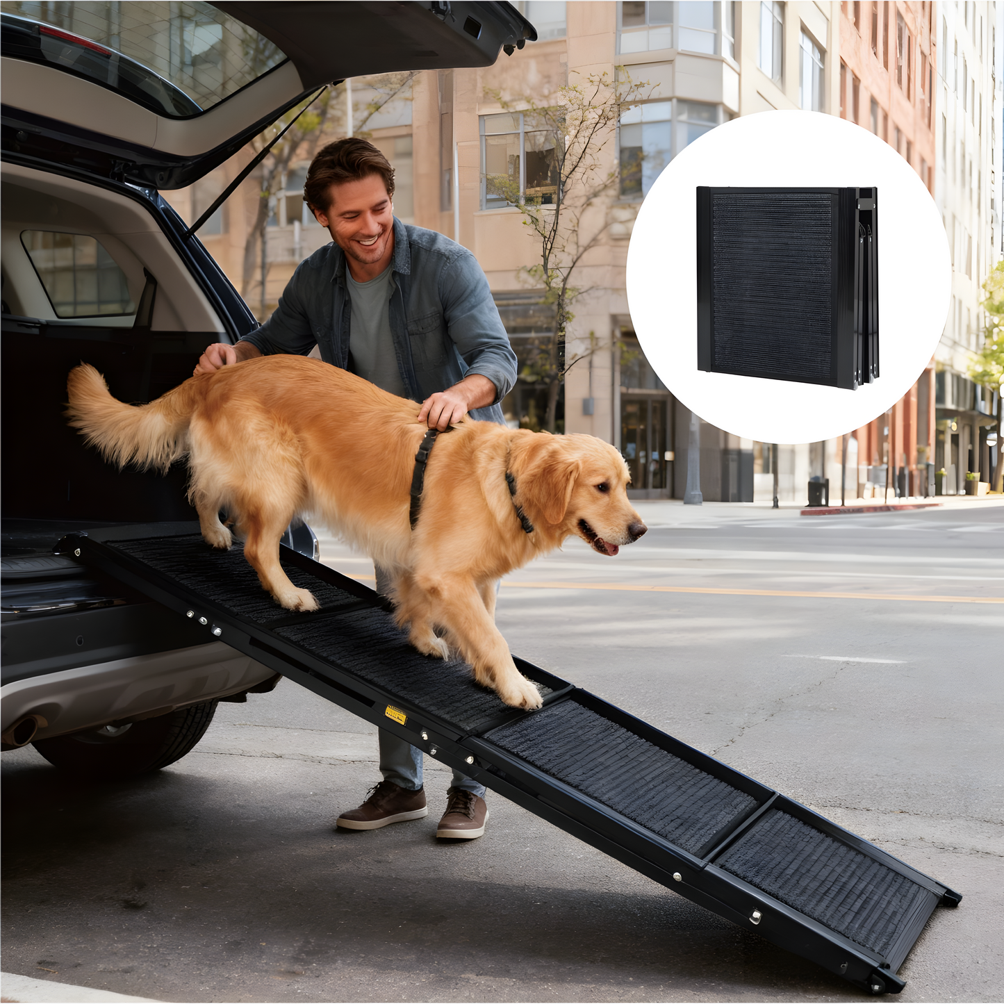71 Inch Extra Long Quad-Fold Dog Ramp — Heavy Duty Aluminum | Supports 250 lbs for SUV & Truck