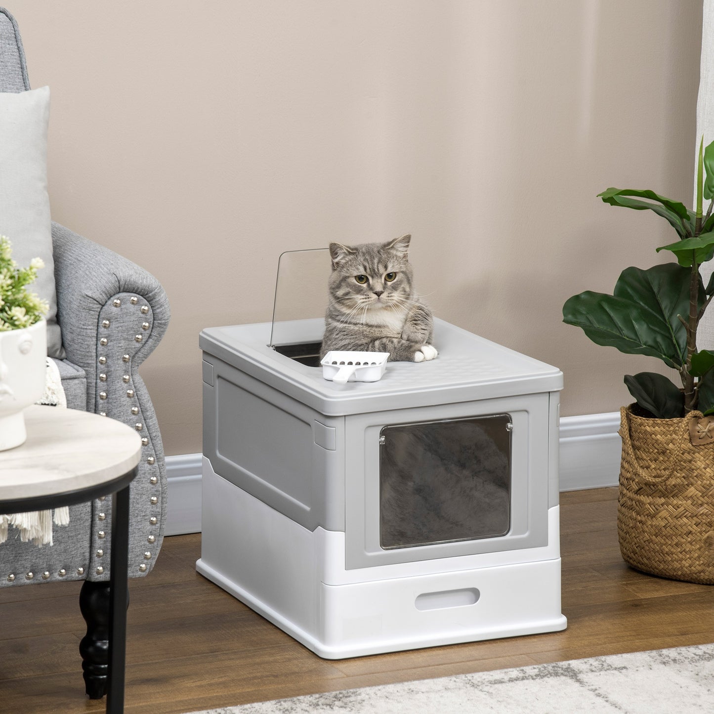 Enclosed Cat Litter Box with Lid & Pull-Out Tray | Odor-Free Design with Scoop