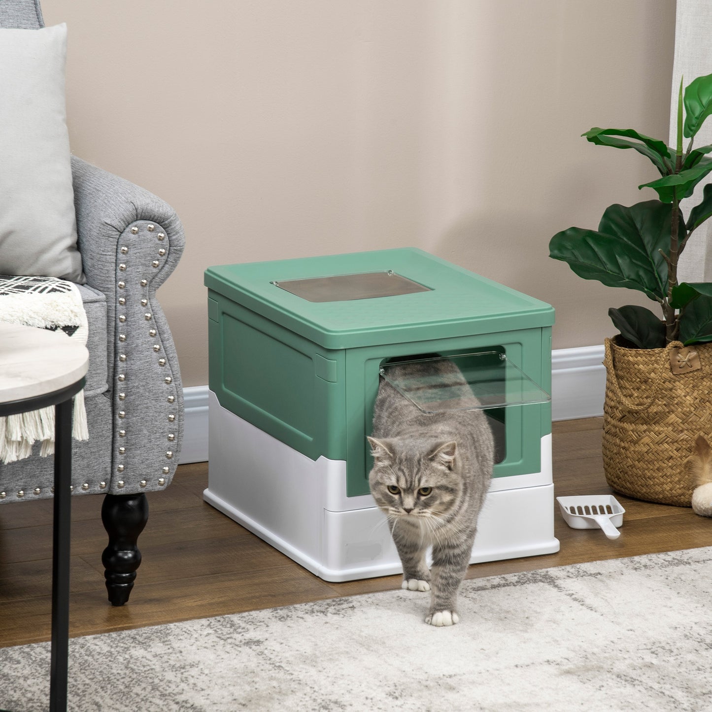 Enclosed Cat Litter Box with Lid & Pull-Out Tray | Odor-Free Design with Scoop