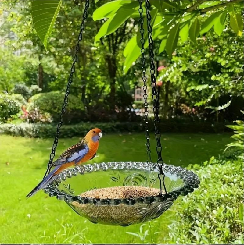 Hanging Bird Bath & Feeder for Outdoors – Decorative Plastic Bowl for Garden & Yard