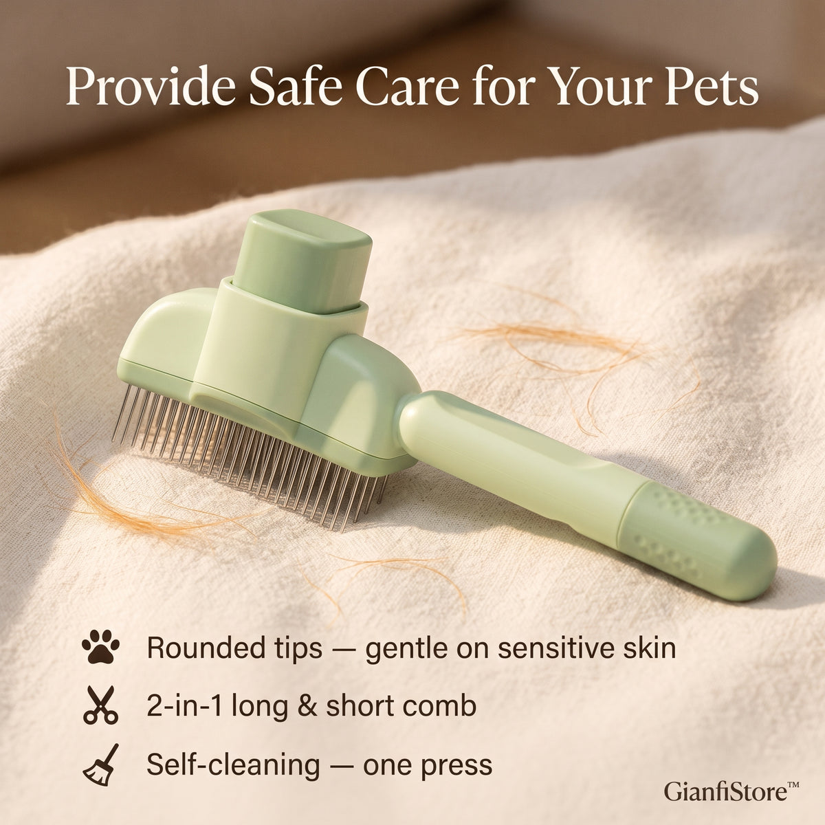 GianfiStore™ 2-in-1 Pet Grooming Comb — Self-Cleaning Slicker & Detangling Brush for Cats & Dogs