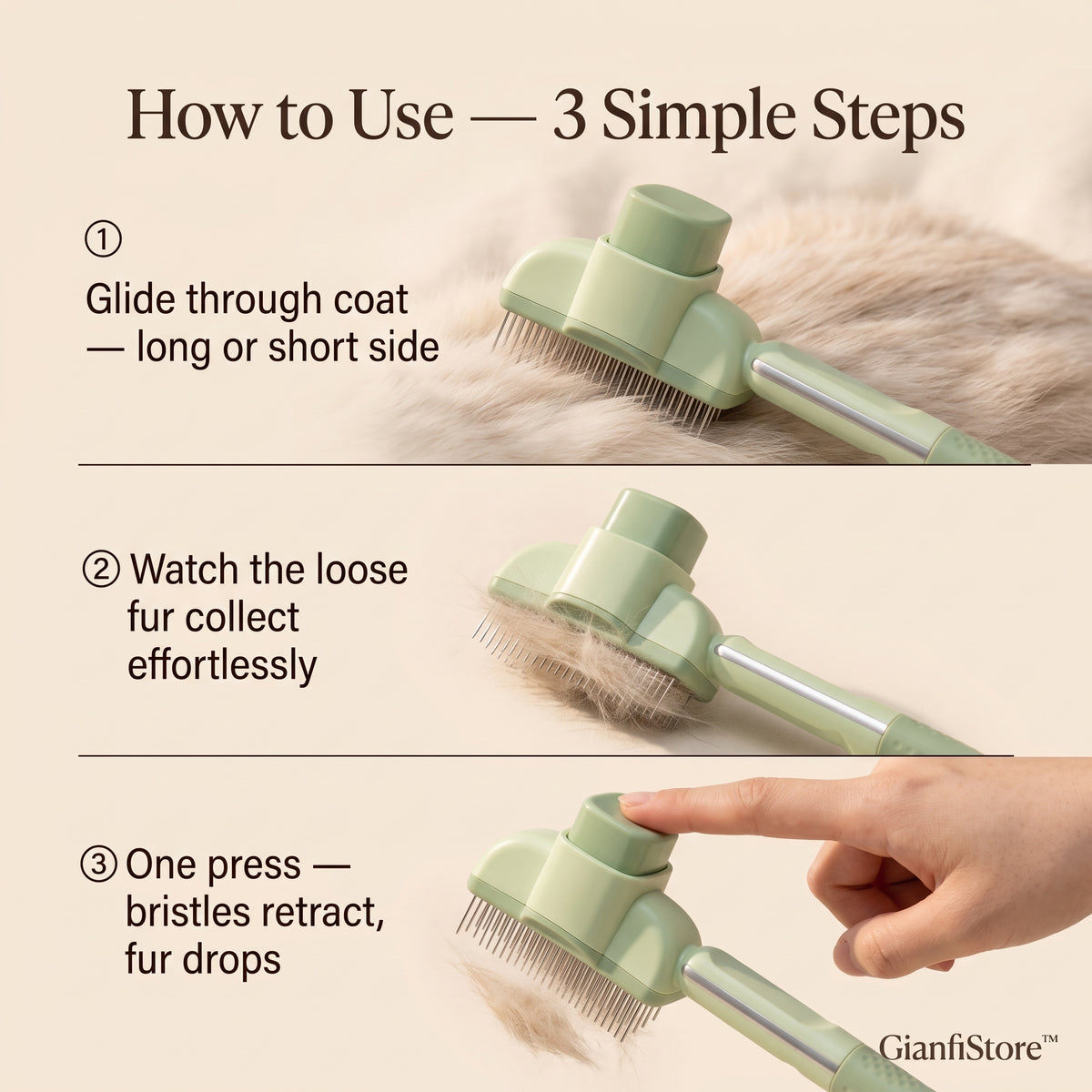 GianfiStore™ 2-in-1 Pet Grooming Comb — Self-Cleaning Slicker & Detangling Brush for Cats & Dogs