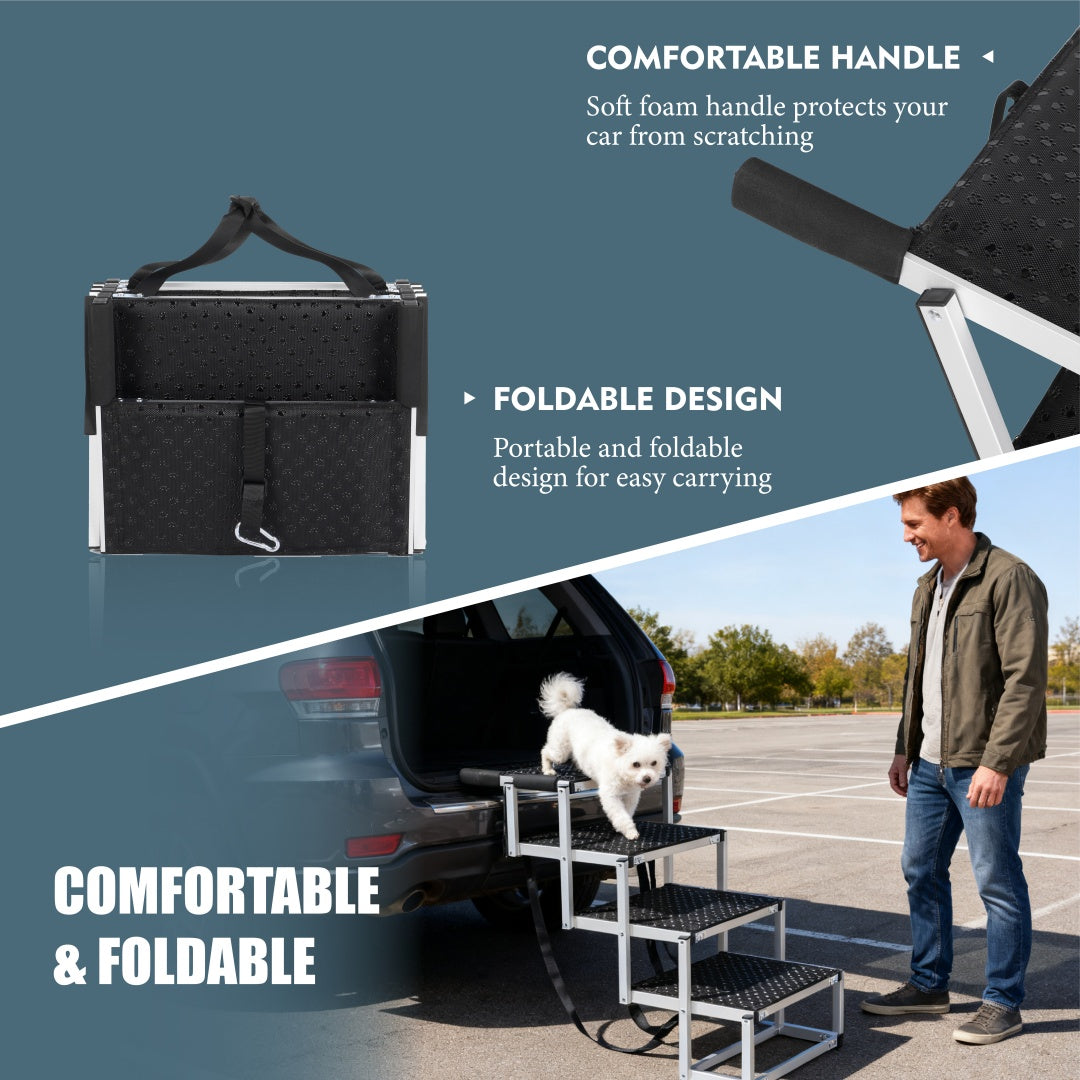 Ultra-Lightweight Folding Dog Stairs — Aluminum Pet Steps for SUVs & Trucks | Supports 250 lbs