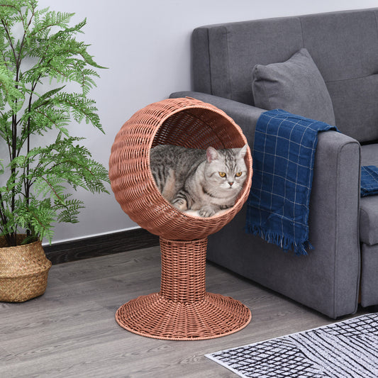 Elevated Wicker Egg Pod Cat Bed – Rotatable Basket House with Cushion