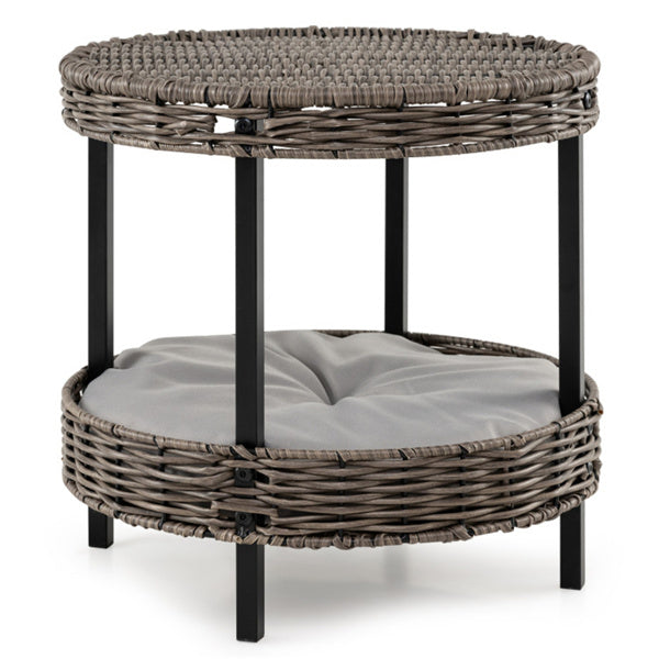 Top view wicker cat house – 15x15 inch round rattan pet bed