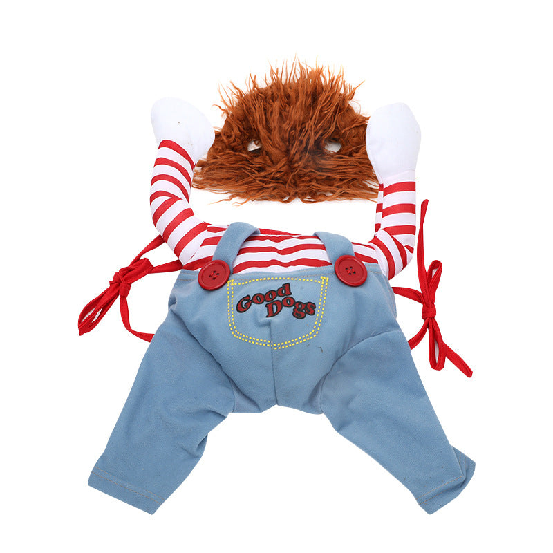 Chucky Dog Halloween Costume – Funny Adjustable Pet Cosplay with Wig & Knife Prop