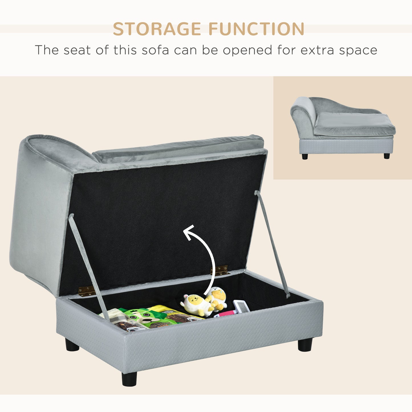 Modern Luxury Dog Sofa with Hidden Storage - Orthopedic Foam Bed for Small Pets