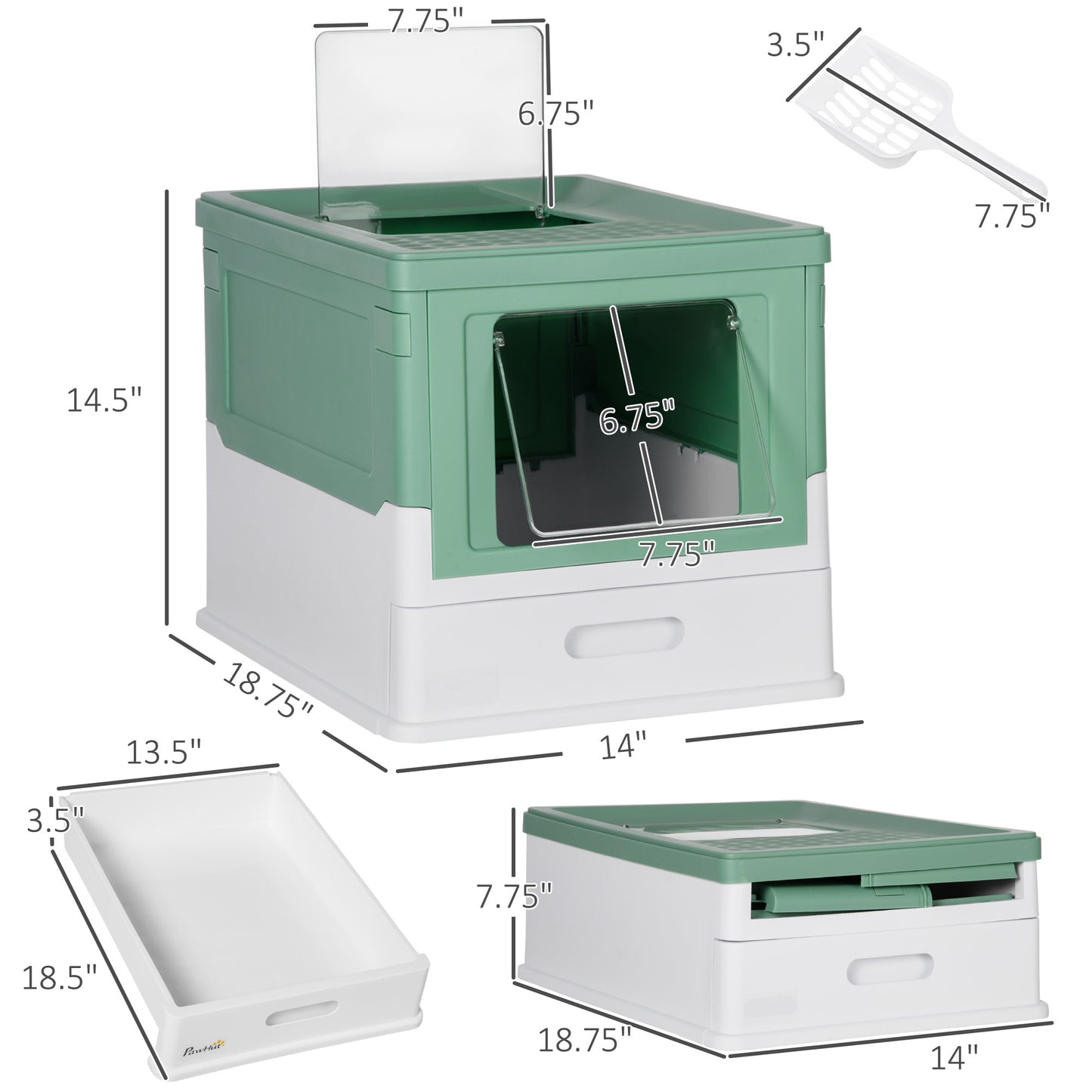 Enclosed Cat Litter Box with Lid & Pull-Out Tray | Odor-Free Design with Scoop