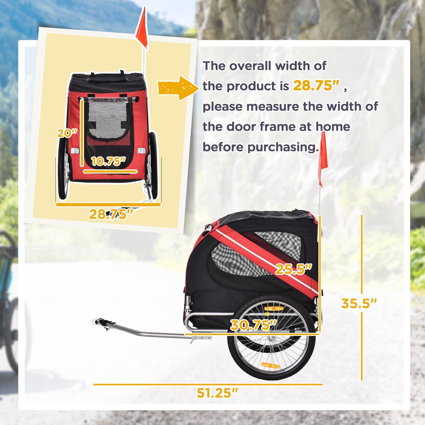 Dog Bike Trailer with 3 Entrances & Large Wheels | Foldable Pet Bicycle Carrier up to 44 lbs