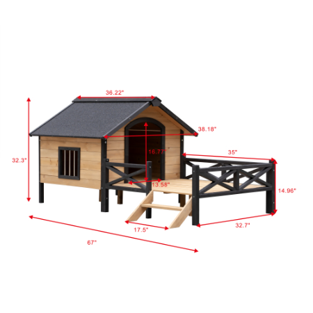 Outdoor Large Wooden Dog Kennel With Porch – Cabin Style House for Large Dogs