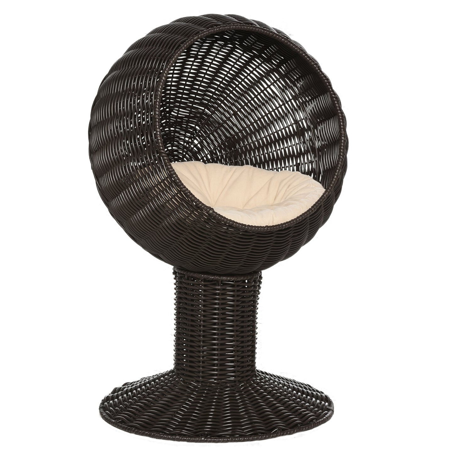 Elevated Rotating Cat Bed Hut - Modern Boho Woven Sphere Kitty Hideaway