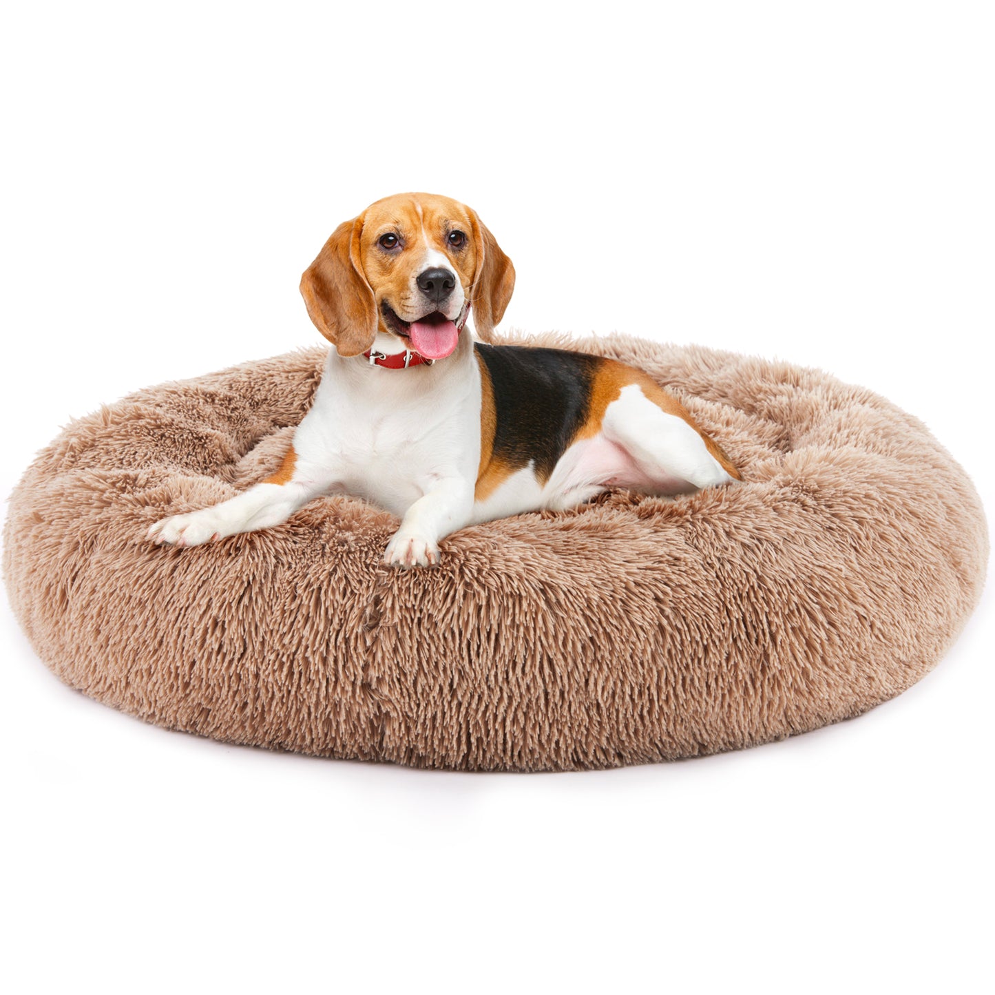 Round Fluffy Plush Pet Bed - Anti-Slip Faux Fur Nest for Cats & Dogs up to 25 lbs