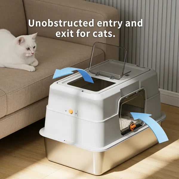 Food-grade stainless steel base cat litter box, non-stick odor-proof surface, easy to clean
